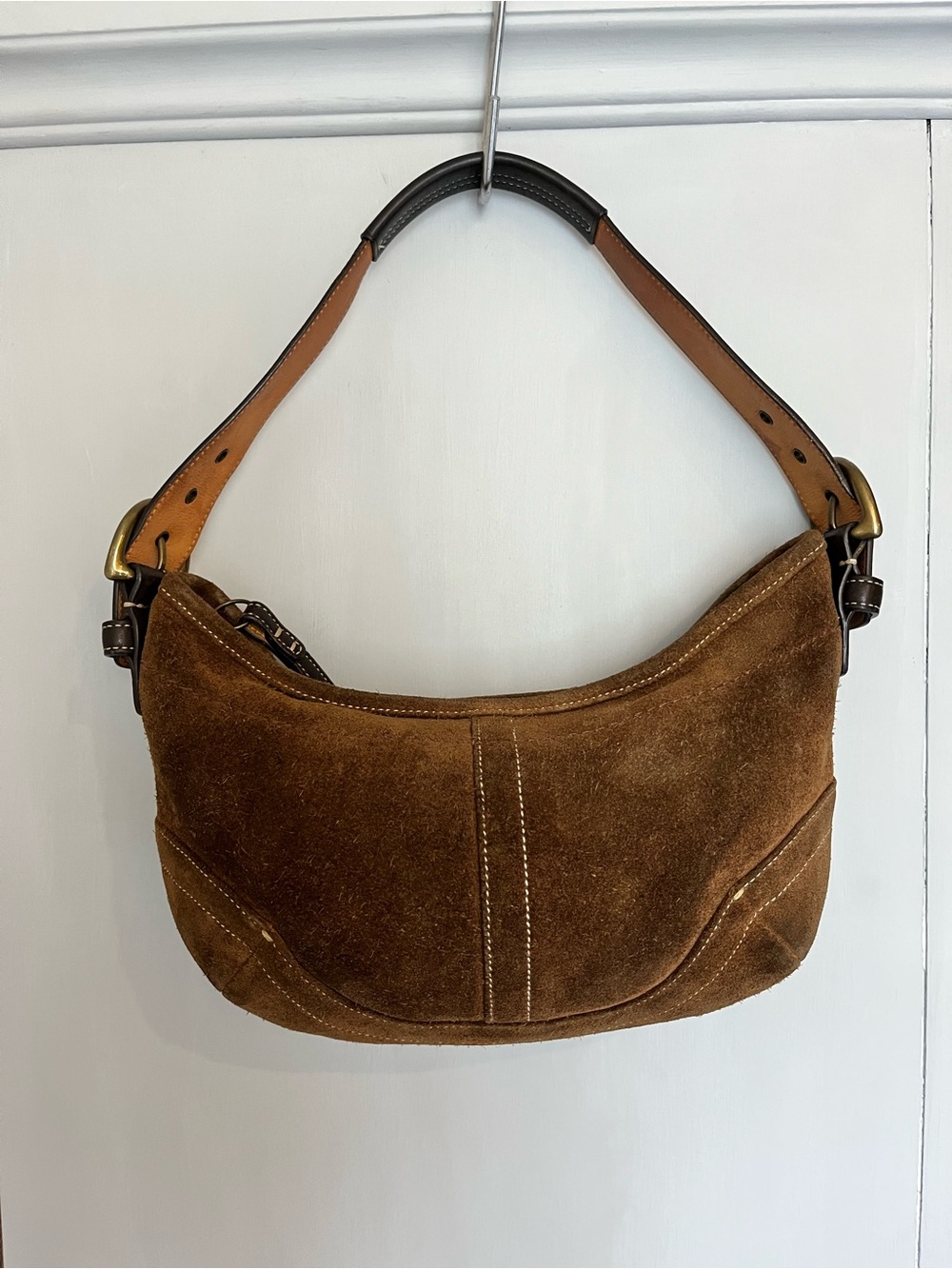 Coach - Vintage Y2K Brown Suede Shoulder Hobo Bag with Leather Strap